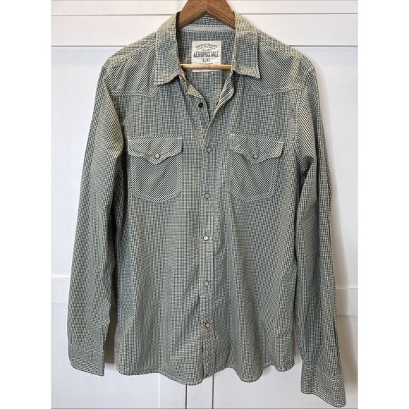 Aeropostale Men's Western Pearl Snap Button Down Shirt Size L Long Sleeve - Picture 1 of 11